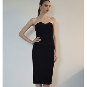 Vintage Ann Taylor Velvet Satin Trim Fitted Dress Sweetheart Neck Satin Rosettes